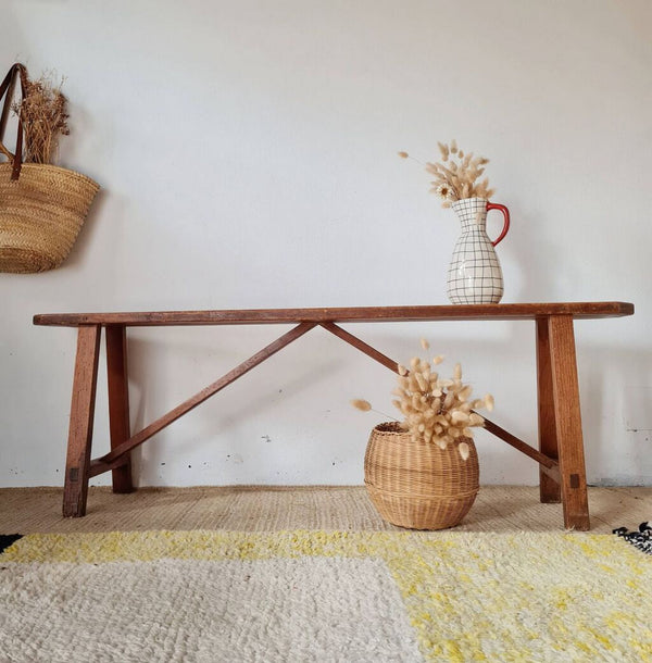 Antica Panca Da Fattoria In Legno Massello - 145 Cm - Legno
