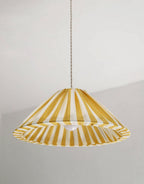 Lampada a sospensione a righe forma conica "Malala a righe bianco sporco e giallo limone" - Giallo