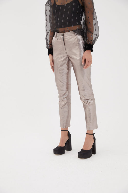 Pantalon Pete Cuir Argenté