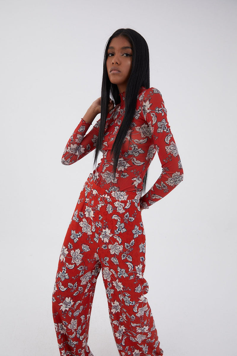 Pantalon Large Fleuri Terracotta