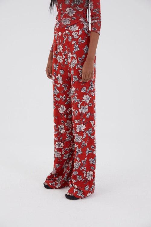 Pantalon Large Fleuri Terracotta