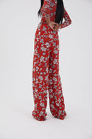 Pantalon Large Fleuri Terracotta