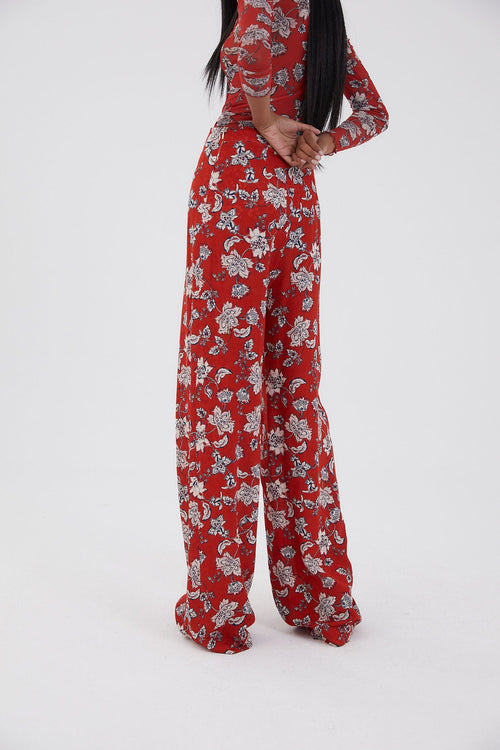 Pantalon Large Fleuri Terracotta