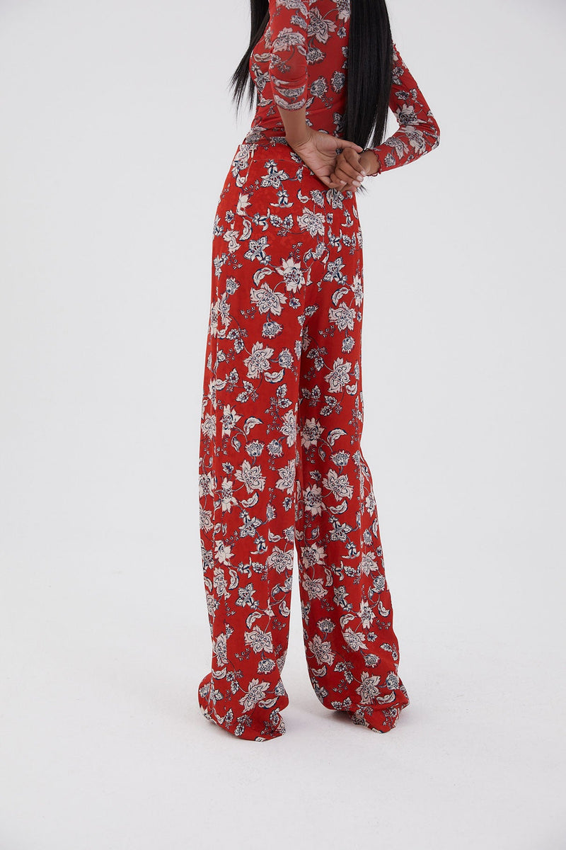 Pantalon Large Fleuri Terracotta