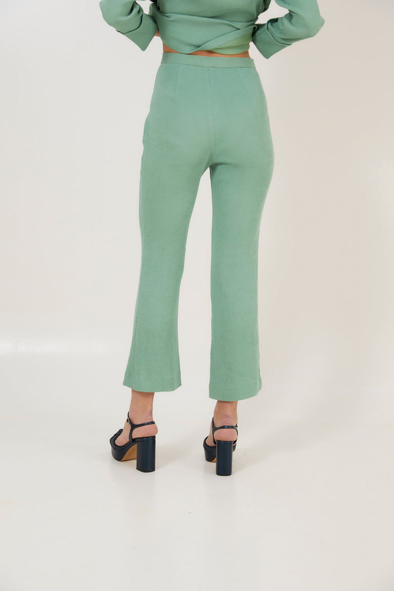 Pantalon Sixties Crop Froissé Bleu Eau