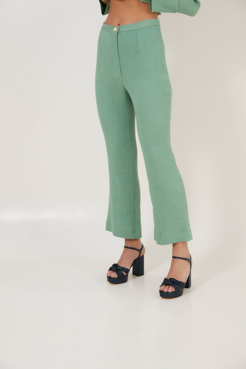 Pantalon Sixties Crop Froissé Bleu Eau