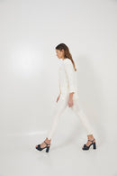 Pantalon Crop Froissé Écru