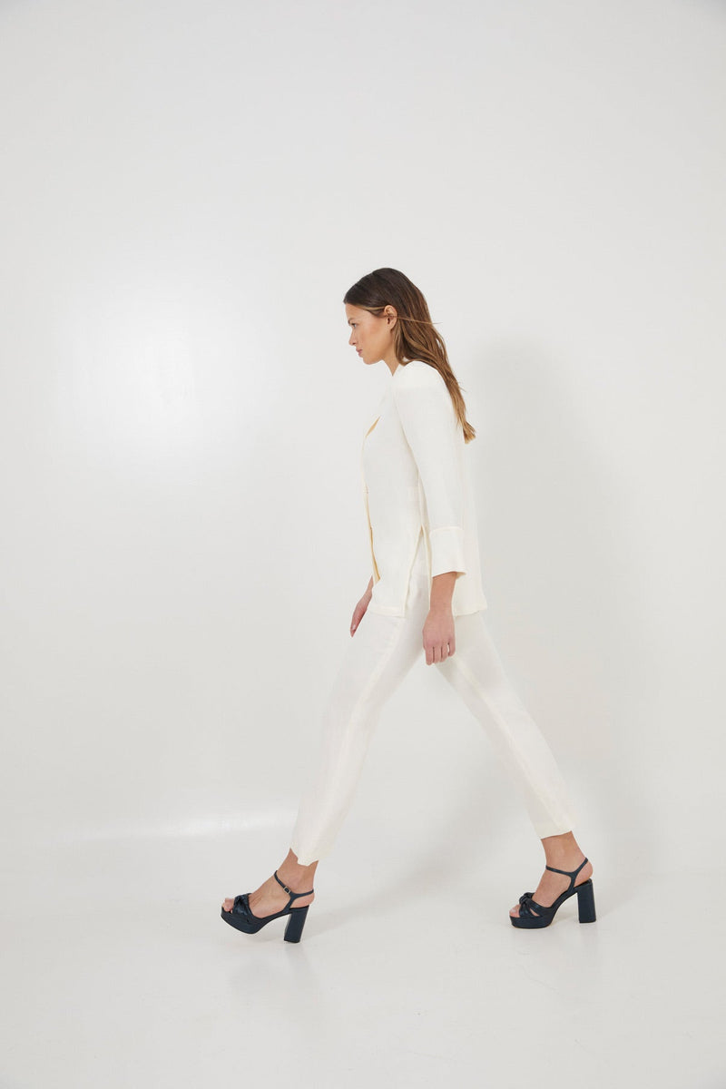 Pantalon Crop Froissé Écru