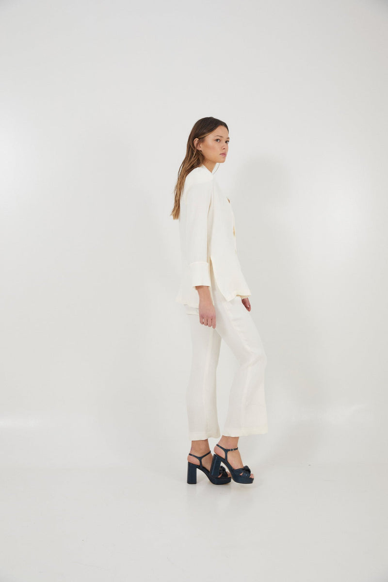 Pantalon Crop Froissé Écru