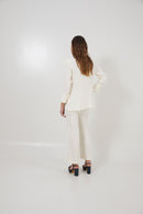 Pantalon Crop Froissé Écru