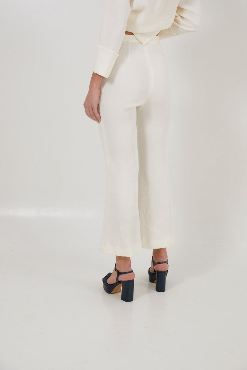 Pantalon Crop Froissé Écru