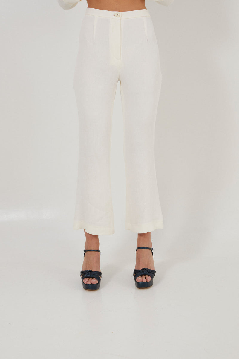 Pantalon Crop Froissé Écru