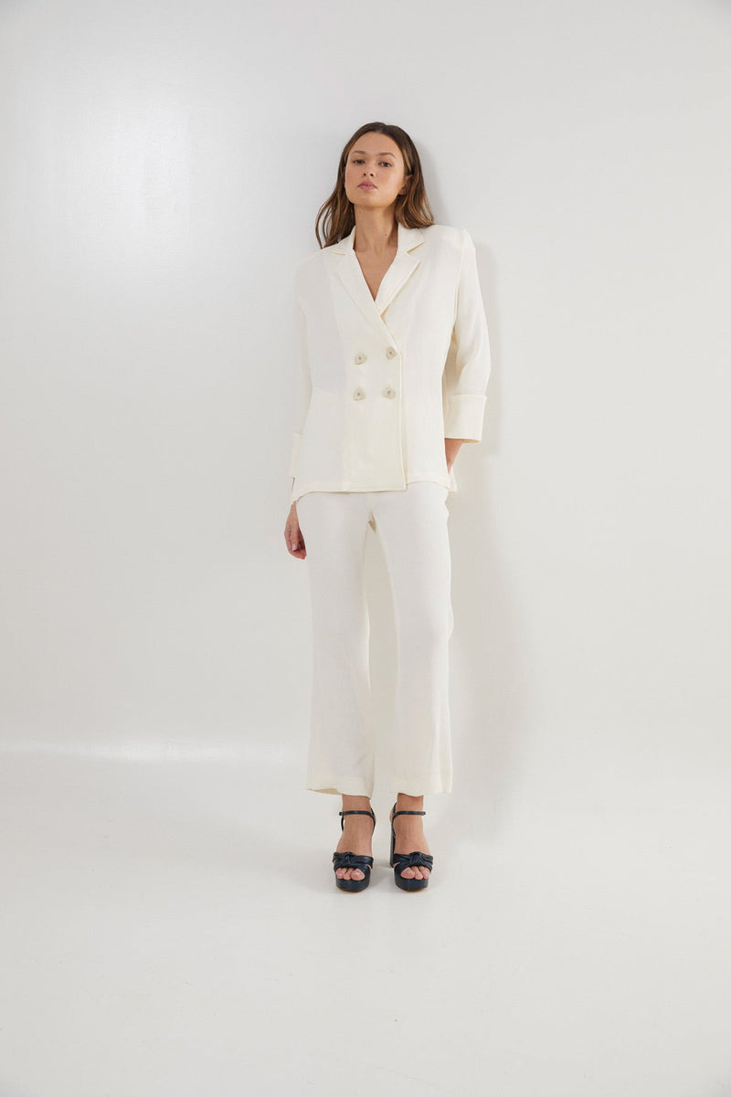 Pantalon Crop Froissé Écru