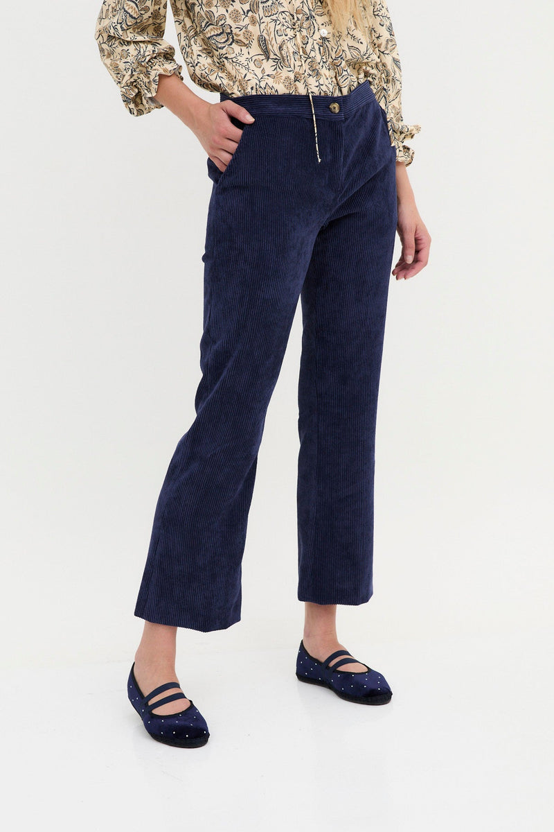 Pantalon Trompette Velours Côtelé Marine