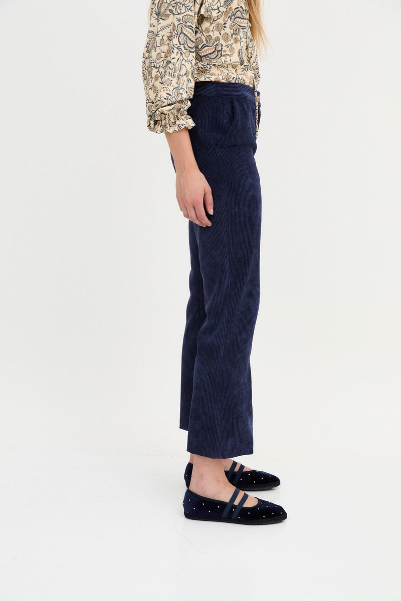Pantalon Trompette Velours Côtelé Marine