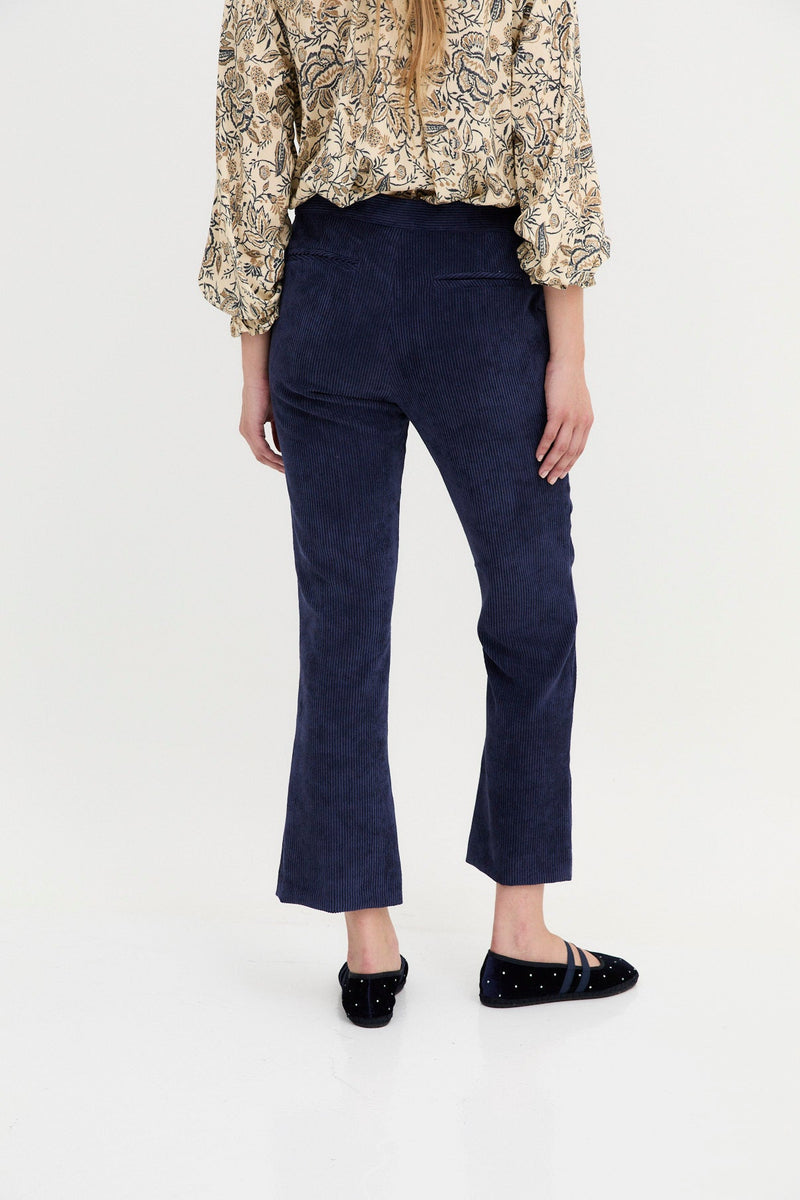 Pantalon Trompette Velours Côtelé Marine
