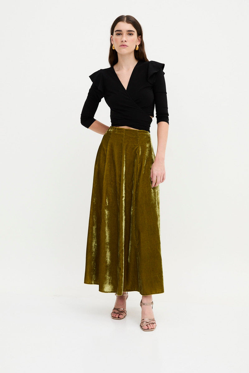 Jupe Japonais Velours Olive