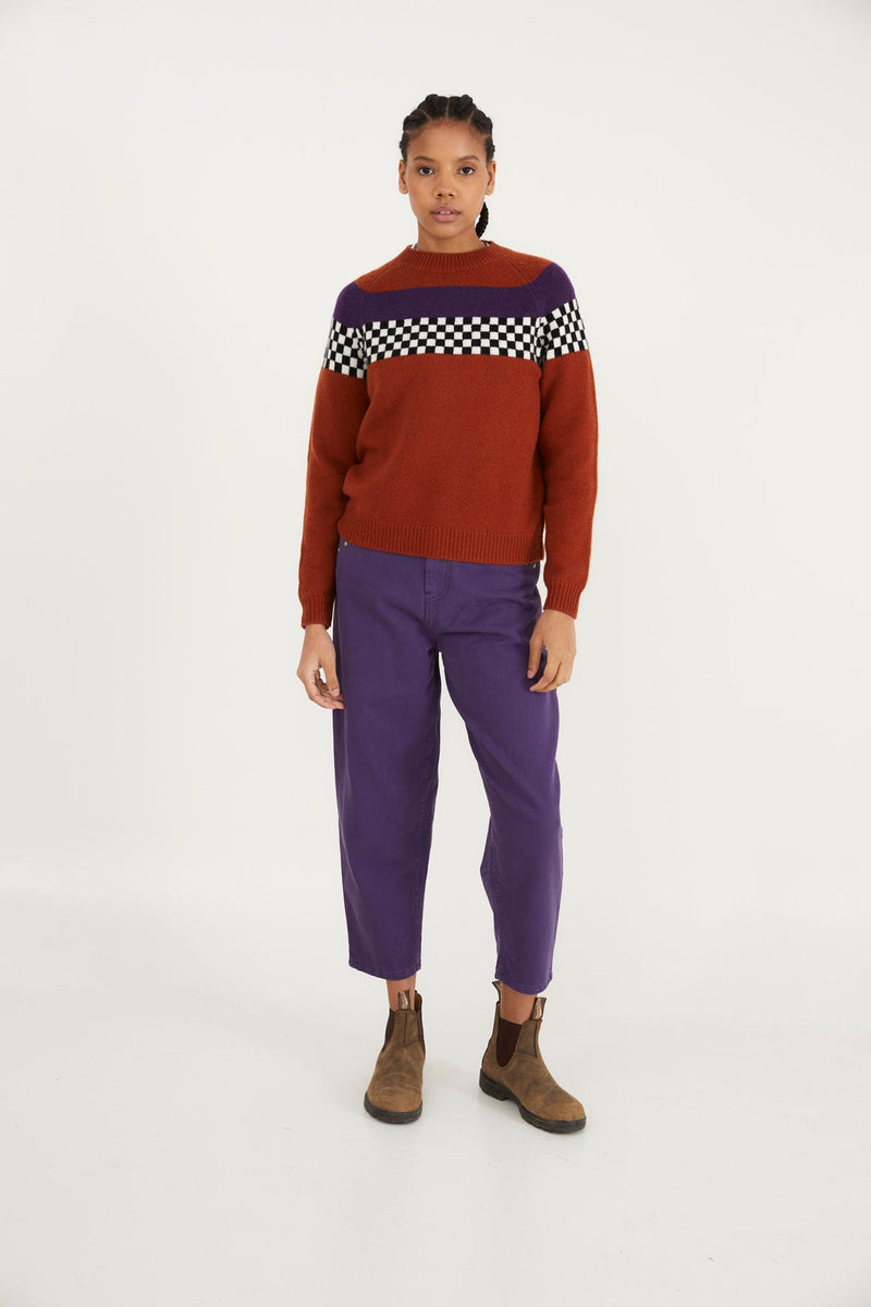 Pull Damier Maille Terracotta