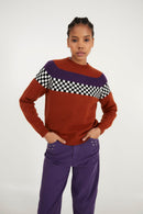 Pull Damier Maille Terracotta