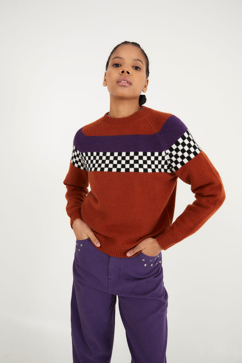 Pull Damier Maille Terracotta