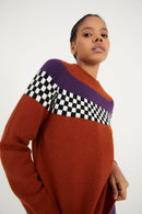 Pull Damier Maille Terracotta
