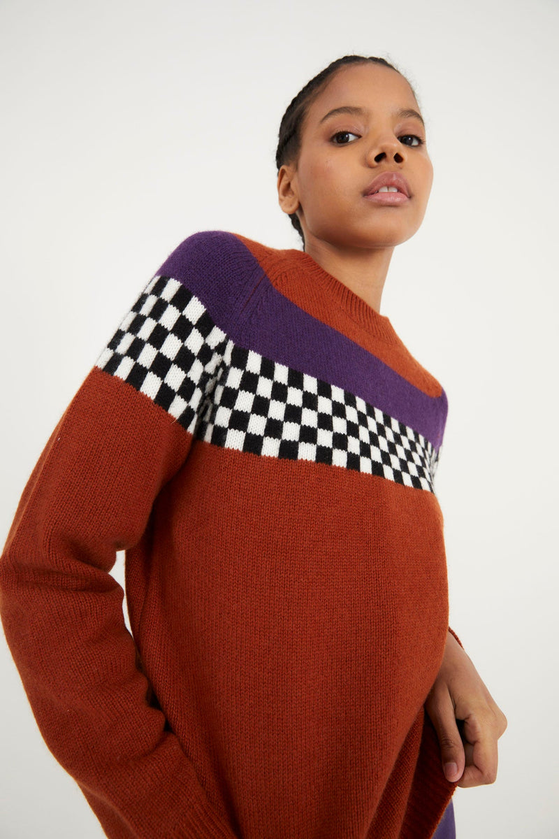 Pull Damier Maille Terracotta