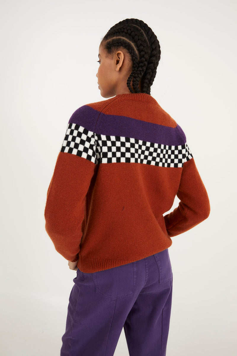 Pull Damier Maille Terracotta