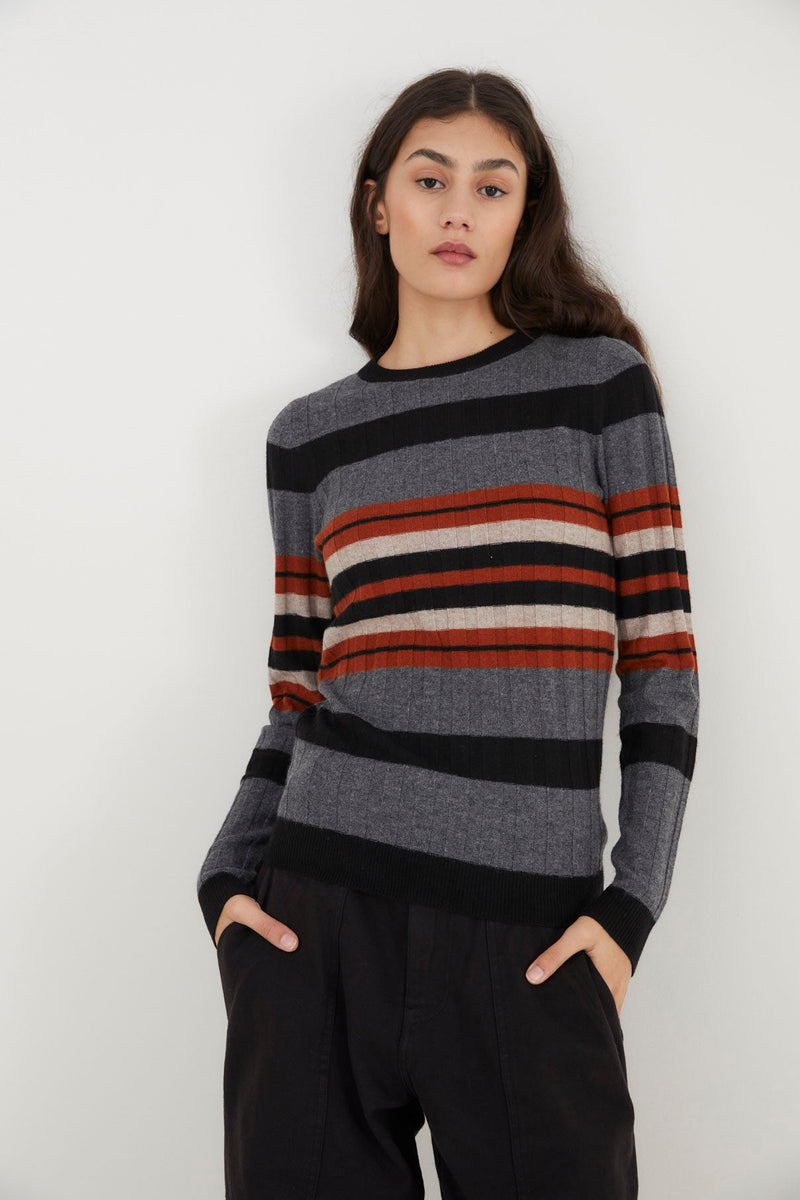 Pull Côtelé Rayé Beige