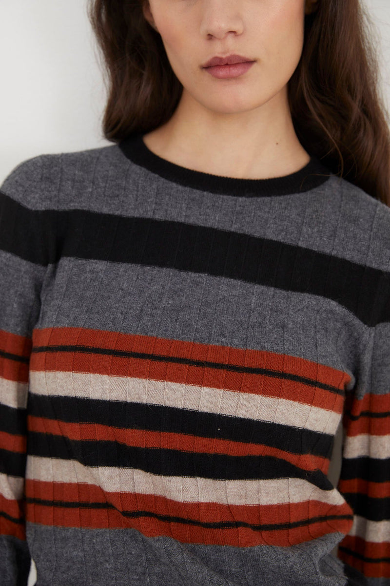 Pull Côtelé Rayé Beige