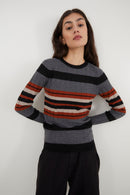 Pull Côtelé Rayé Beige