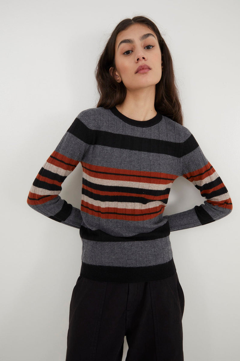 Pull Côtelé Rayé Beige