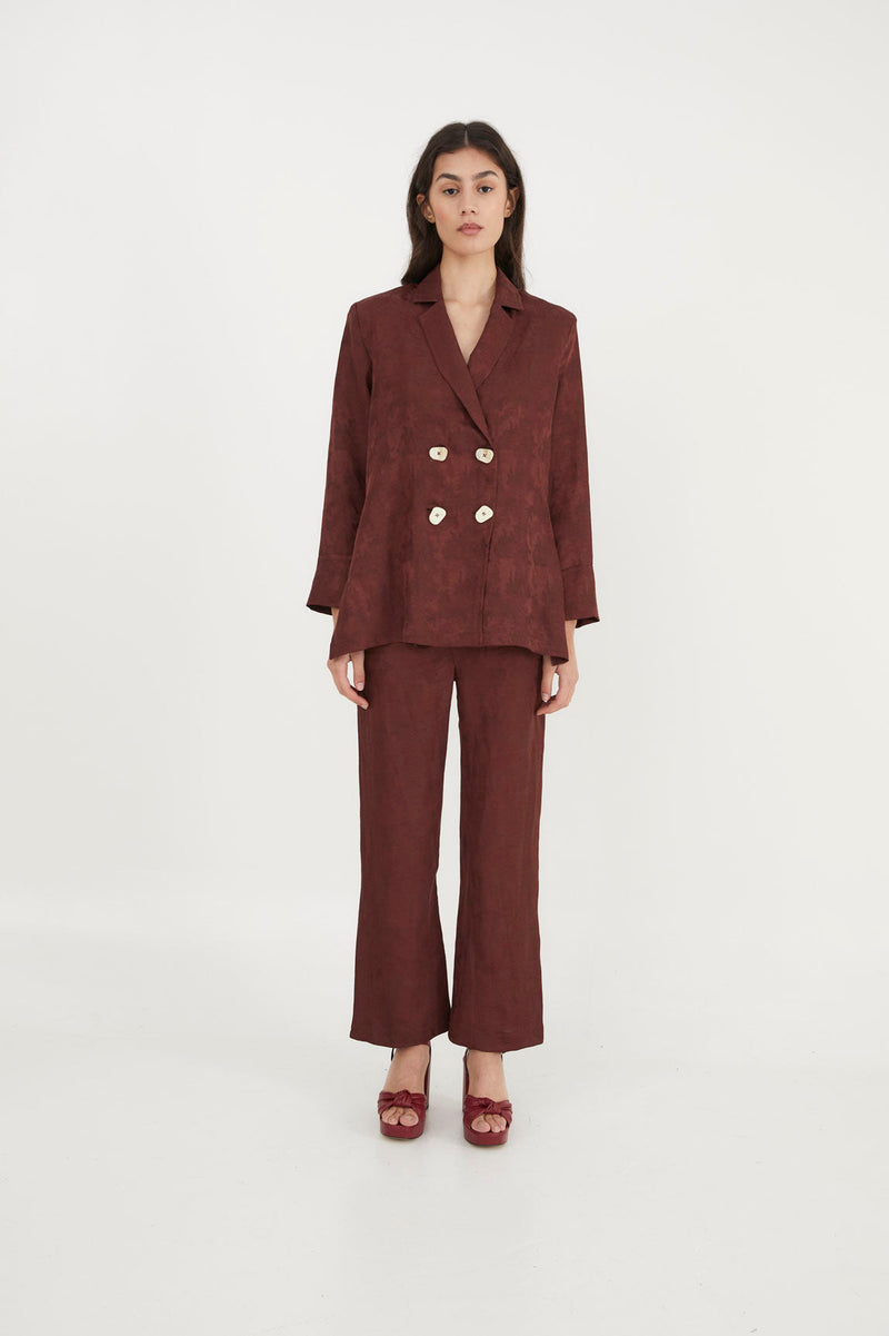 Pantalon Sixties Crop Jacquard Rustique Marron