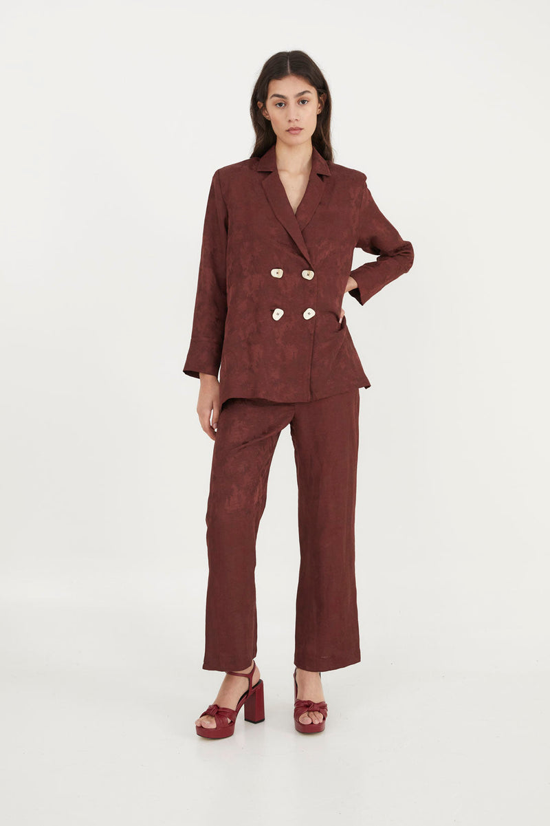 Pantalon Sixties Crop Jacquard Rustique Marron