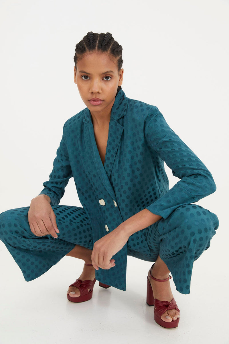 Pantalon Sixties Crop Jacquard Pois Canard
