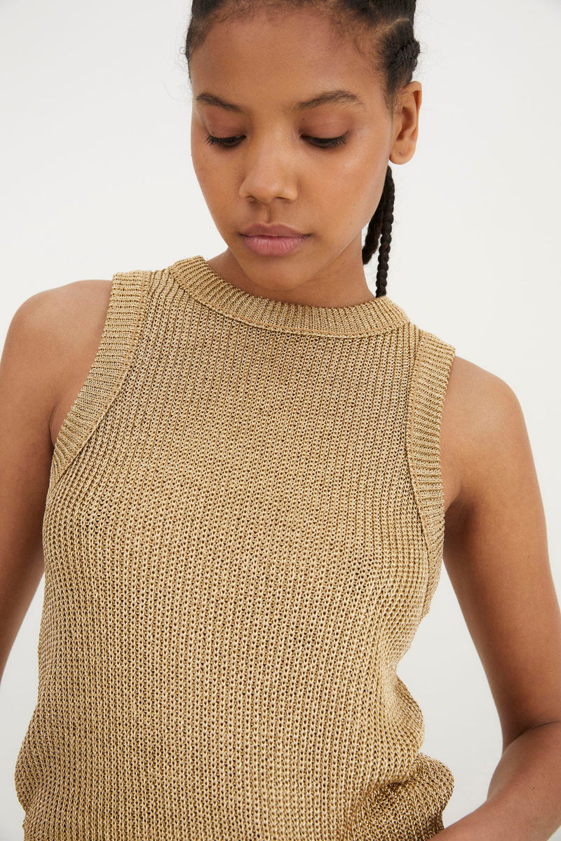 Top Dos Nu Maille Doré