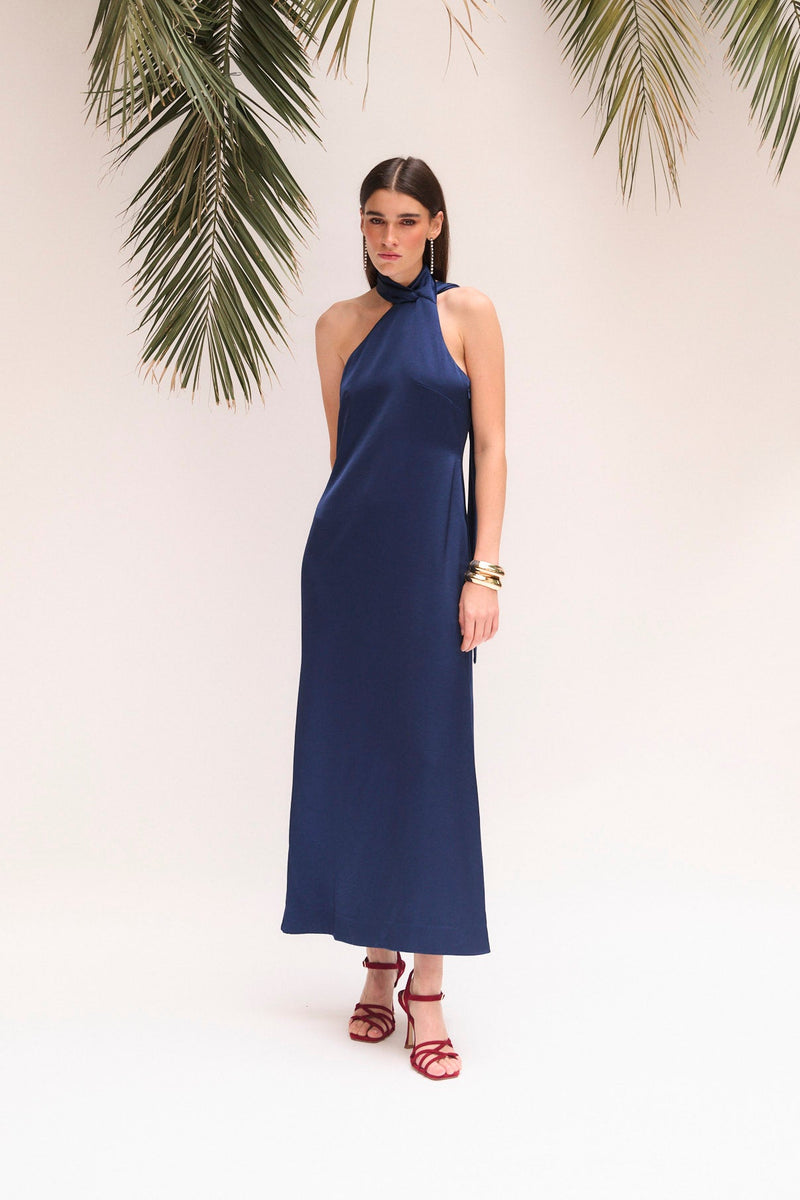 Robe Dos Nu Satin Marine