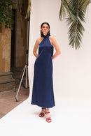 Robe Dos Nu Satin Marine
