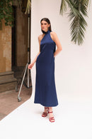 Robe Dos Nu Satin Marine