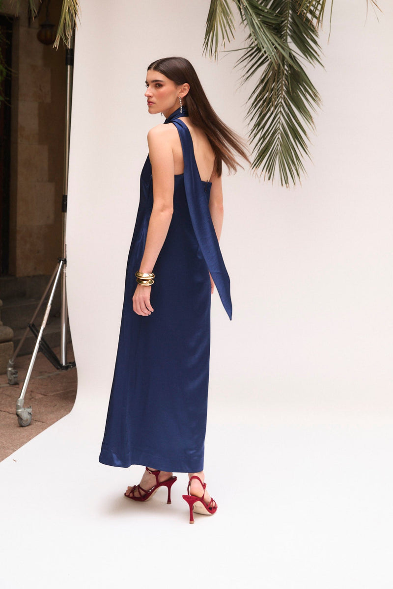 Robe Dos Nu Satin Marine