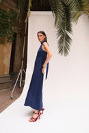 Robe Dos Nu Satin Marine