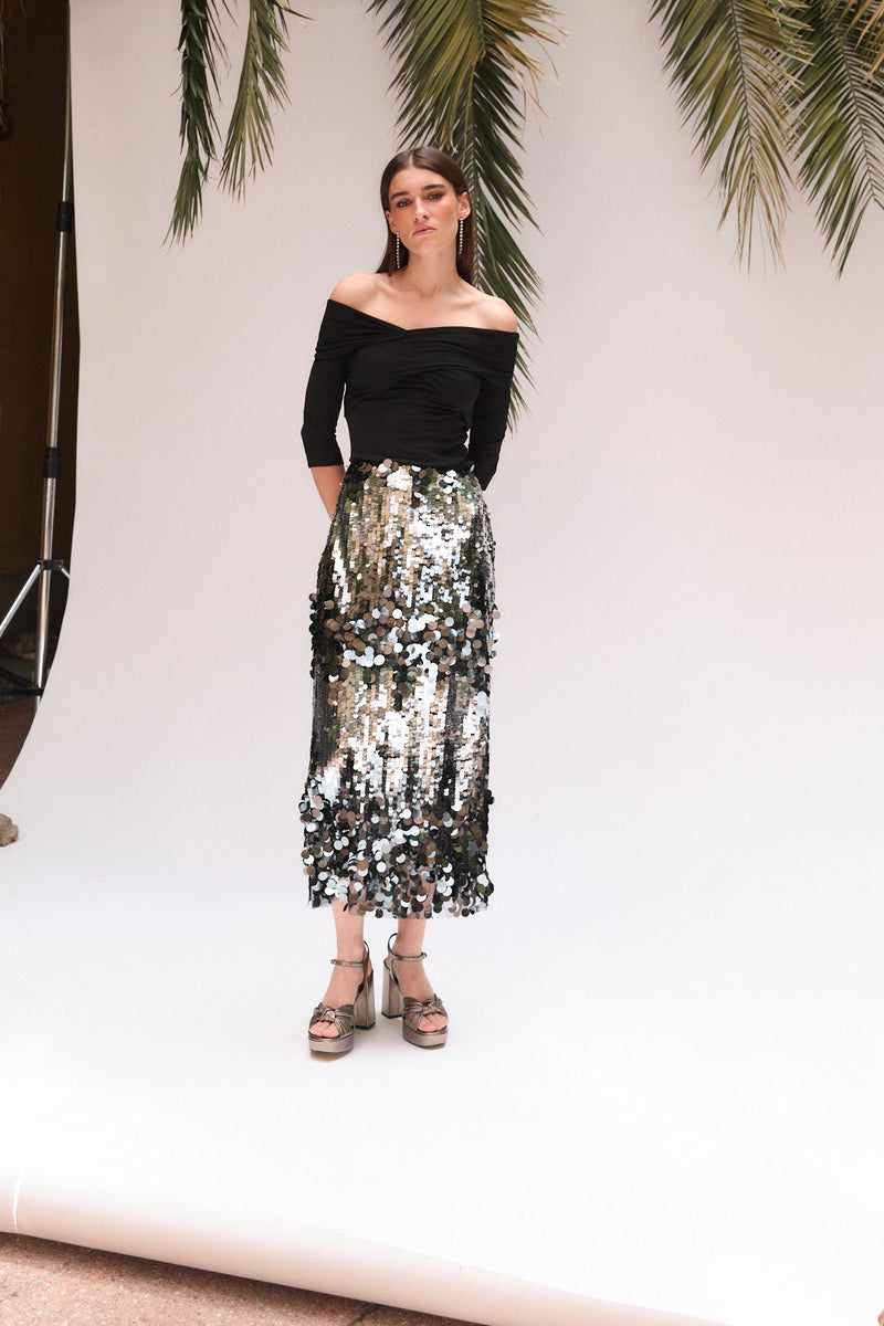 Jupe Droit Sequins Fumée