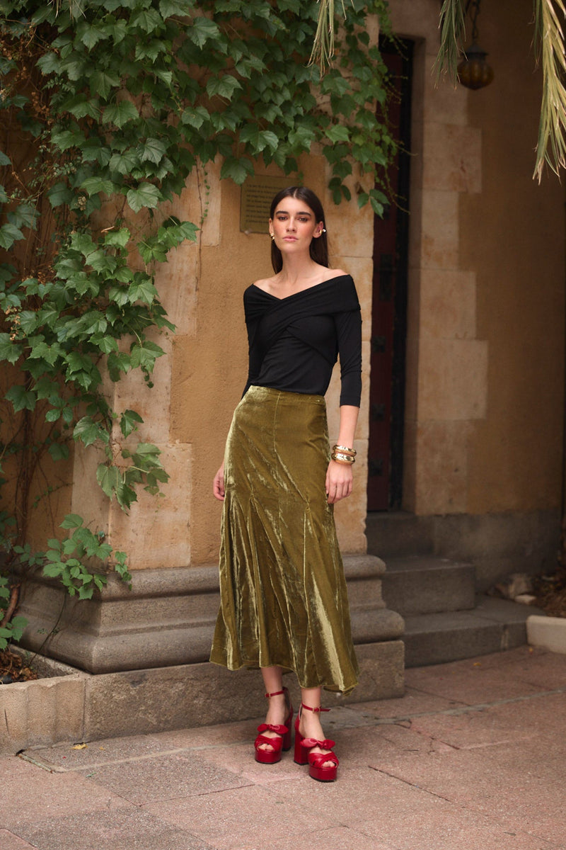 Jupe Japonais Velours Olive