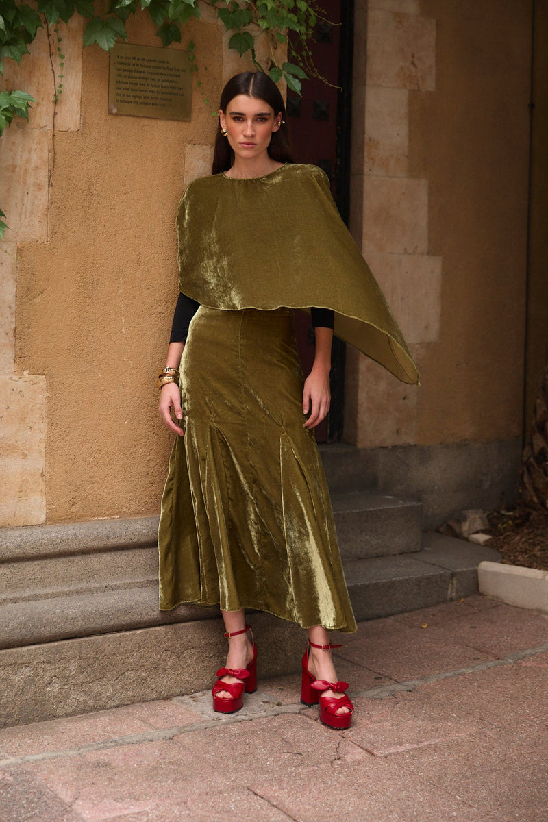 Jupe Japonais Velours Olive