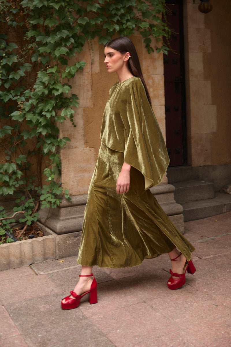 Jupe Japonais Velours Olive