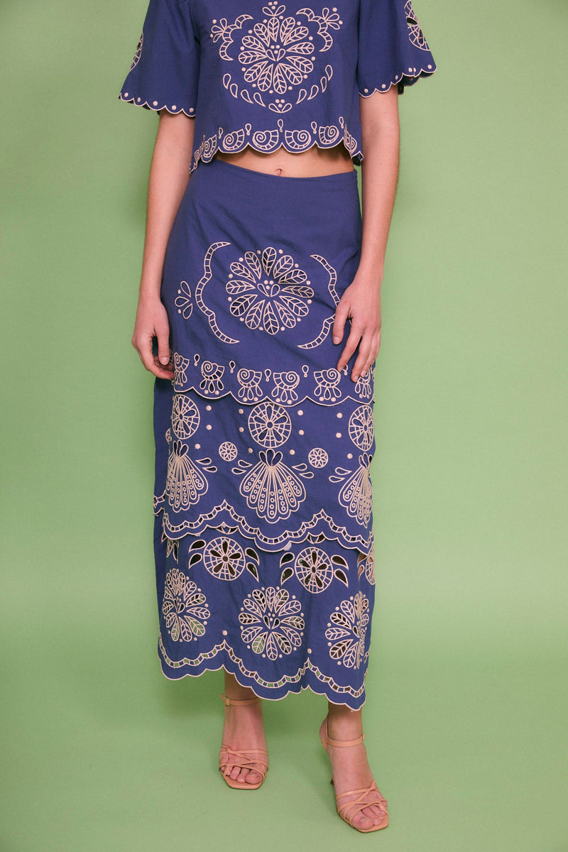 Jupe Bombay Broderie Bleu