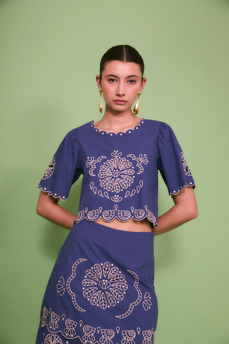 Top Bombay Broderie Bleu