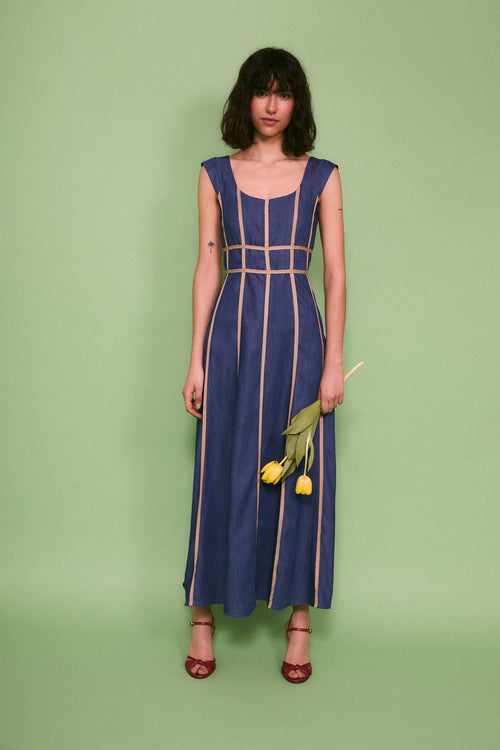 Robe Rubans Tencel Bleu