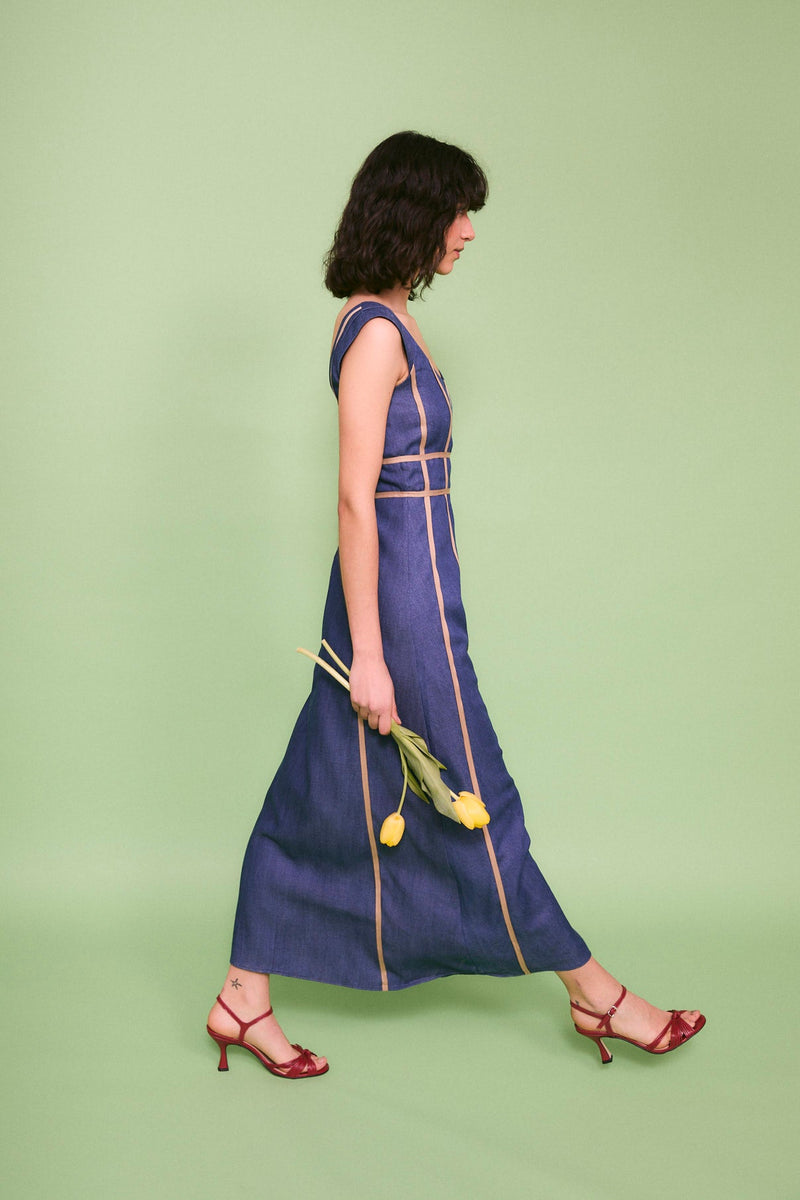 Robe Rubans Tencel Bleu