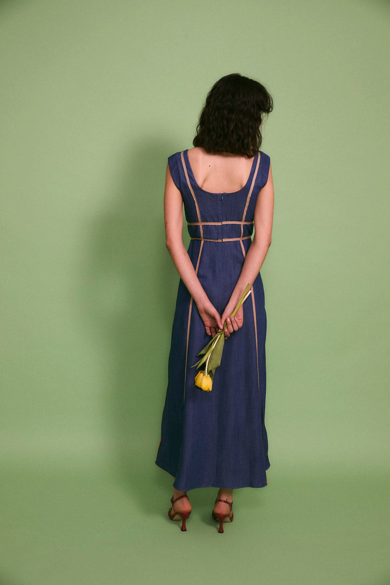 Robe Rubans Tencel Bleu