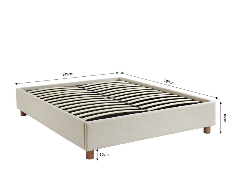 Lit Coffre Korall - Tissu Beige Lin - Sommier Inclus